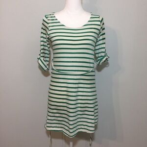 Green White 3/4 Sleeved Maternity T Shirt Dress